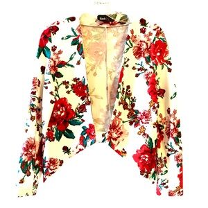 Red Sky Short Cream and Red Floral Blazer High Low Sides Size Small